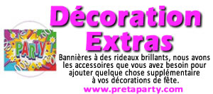 Accessoires et des extras pour améliorer vos décorations, comme les bannières, les nappes, les pin-ups, les drapeaux, les rideaux et plus, du Prêt-à-PARTY à Montréal