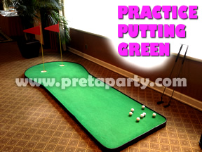 From executives to game show contestants, we have all seen golf enthusiasts and regular people alike be stumped by the putting green; 10 feet of elevated green with 2 cups to practice your putting or to be used as a prize challenge. Comes complete with a left and right handed putter and 12 balls.